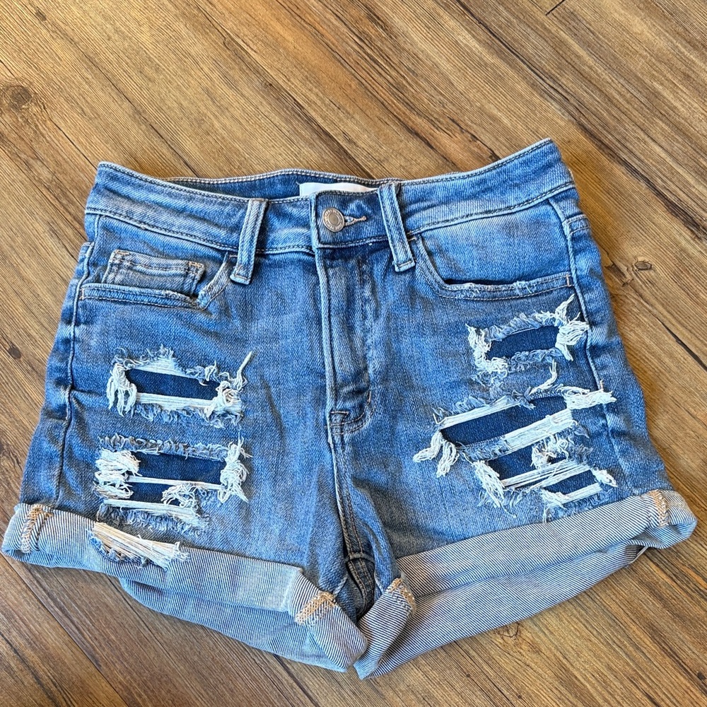 Trendy Blue Distressed Jean Shorts